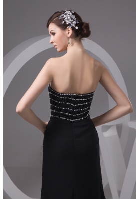 Beading and High Slit Decorated Sheath Black Brush Train Prom Gown