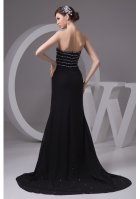 Beading and High Slit Decorated Sheath Black Brush Train Prom Gown