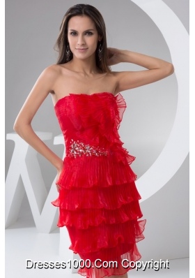 Beading and Pleated Layers Accent Mini-length Prom Celebrity Dress