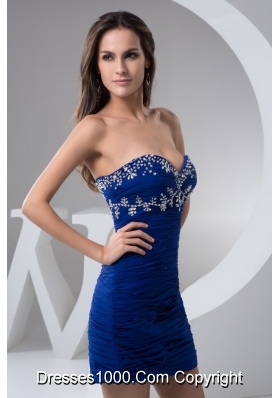 Beading and Ruches Accent Royal Blue Mini Prom Holiday Dress