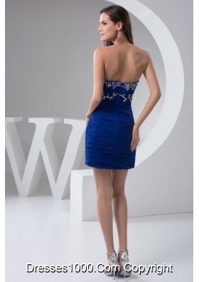 Beading and Ruches Accent Royal Blue Mini Prom Holiday Dress