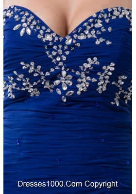 Beading and Ruches Accent Royal Blue Mini Prom Holiday Dress