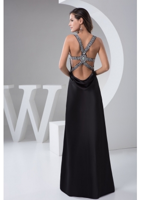 Beading V-neck Black Prom formal Dress with the Back Cut Out