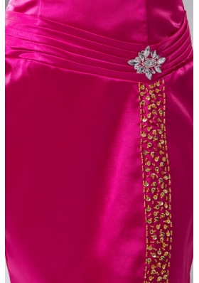 Hot Pink Brush Train Beaded Prom Celebrity Dress of Halter