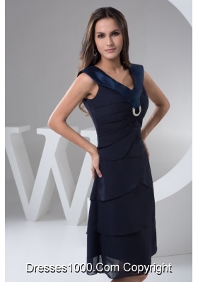 Navy Blue Chiffon Prom Graduation Dress of Knee-length 2013