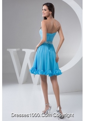 Ruched and Beaded A-line Prom Holiday Dress in Aqua Blue