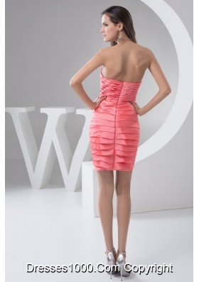 Ruched and Floral Watermelon Prom Celebrity Dress of Mini-length