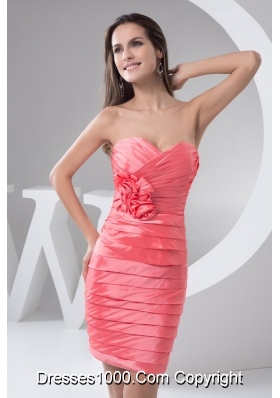 Ruched and Floral Watermelon Prom Celebrity Dress of Mini-length