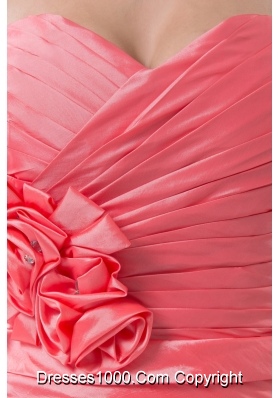 Ruched and Floral Watermelon Prom Celebrity Dress of Mini-length