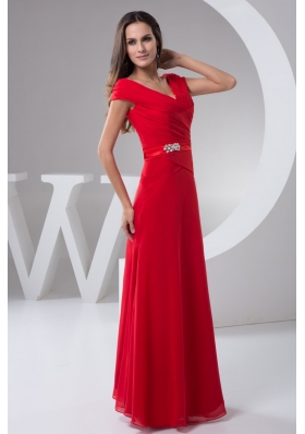 Ruched Off-the-shoulder Red Floor-length Prom Holiday Dress