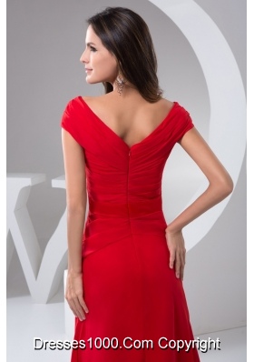 Ruched Off-the-shoulder Red Floor-length Prom Holiday Dress