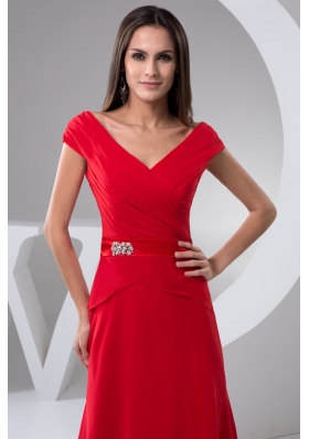 Ruched Off-the-shoulder Red Floor-length Prom Holiday Dress