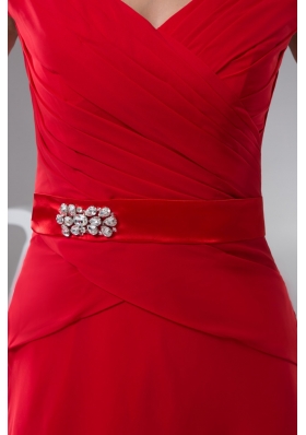 Ruched Off-the-shoulder Red Floor-length Prom Holiday Dress