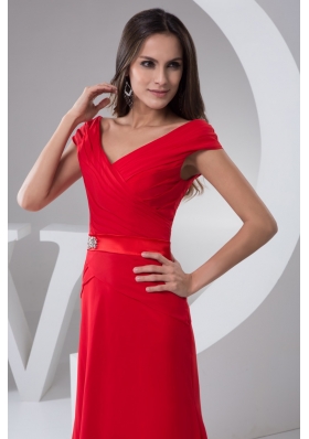 Ruched Off-the-shoulder Red Floor-length Prom Holiday Dress