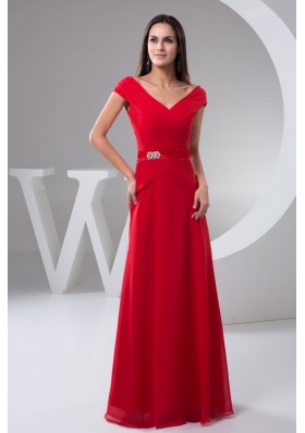 Ruched Off-the-shoulder Red Floor-length Prom Holiday Dress