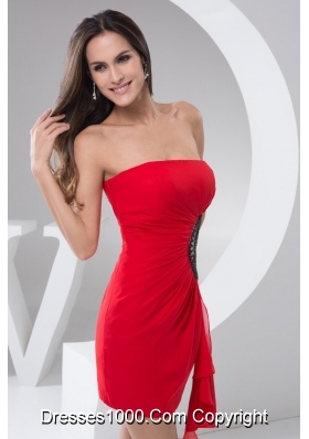 Ruches and Beading Decorate Waist Red Mini Prom Celebrity Dress