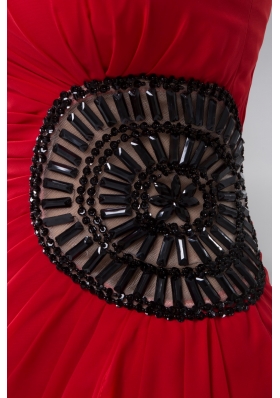 Ruches and Beading Decorate Waist Red Mini Prom Celebrity Dress