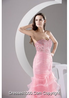 Sequins and Beading Decorated Bodice Prom Dresses with Ruffled Layers