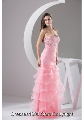 Sequins and Beading Decorated Bodice Prom Dresses with Ruffled Layers