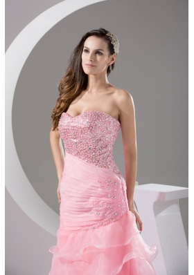 Sequins and Beading Decorated Bodice Prom Dresses with Ruffled Layers