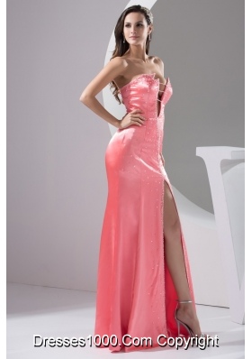 Sheath Beading and High Slit Decorated Prom Gowns with Cool Neckline