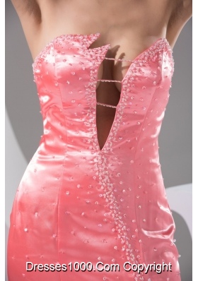 Sheath Beading and High Slit Decorated Prom Gowns with Cool Neckline