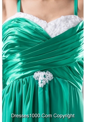 Spaghetti Straps Hand Made Flowers and Ruffles Sweep Train Prom Gowns