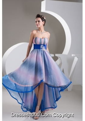 Sweetheart High Low Colorful Pringting Prom Gowns with Beaded Belt
