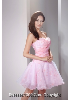 Sweetheart Princess Handle Flowers Mini-length Prom Dress in Baby Pink