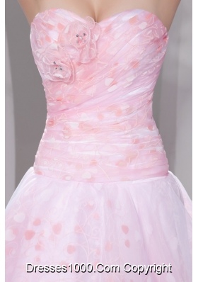 Sweetheart Princess Handle Flowers Mini-length Prom Dress in Baby Pink