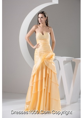 Sweetheart Ruching and Handle Flowers Layers Sheath Prom Dress