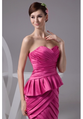 Sweetheart Strapless Mini Ruched Prom Gown Dress in Hot Pink