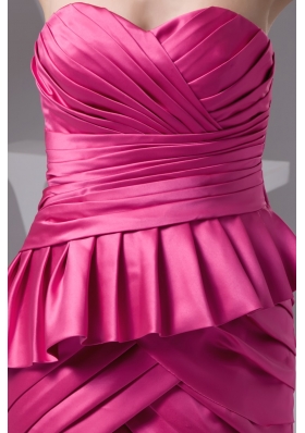 Sweetheart Strapless Mini Ruched Prom Gown Dress in Hot Pink