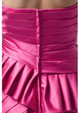 Sweetheart Strapless Mini Ruched Prom Gown Dress in Hot Pink