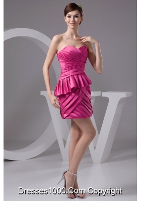 Sweetheart Strapless Mini Ruched Prom Gown Dress in Hot Pink