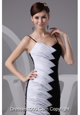 White and Black Spaghetti Straps Prom Dresses with Asymmetrical Edge