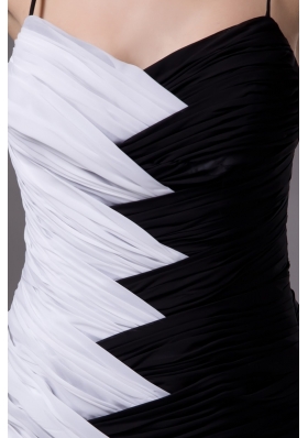 White and Black Spaghetti Straps Prom Dresses with Asymmetrical Edge