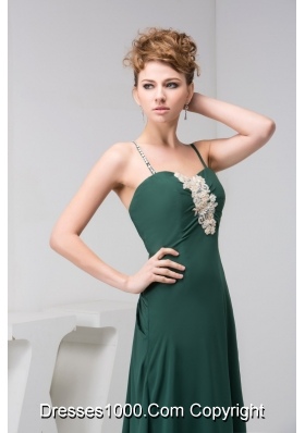 Appliqued Dark Green Prom Holiday Dress with Spaghetti Straps