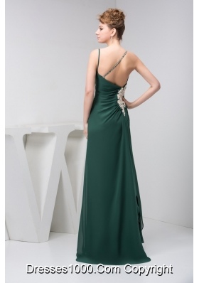 Appliqued Dark Green Prom Holiday Dress with Spaghetti Straps