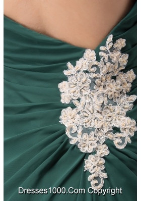 Appliqued Dark Green Prom Holiday Dress with Spaghetti Straps