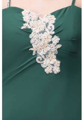 Appliqued Dark Green Prom Holiday Dress with Spaghetti Straps