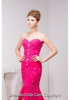 Beaded and Flounced Chiffon Prom Evening Dress in Hot Pink