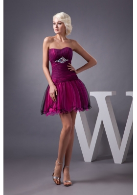 Beaded and Ruched Tulle Prom Dresses in Black and Hot Pink