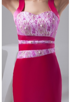 Beading and Lace Accent Prom Cocktail Dress in Hot Pink