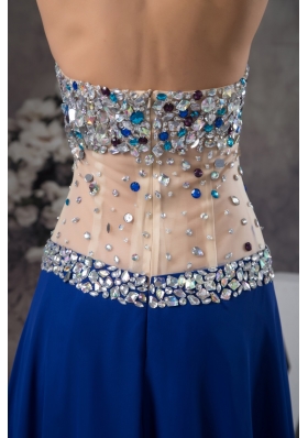 Blue Halter Prom Dresses with Rhinestone and Sheer Waist in Vogue