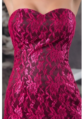 Hot Pink and Black Lace and Organza Mini-length Prom Dresses