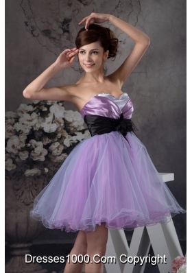 Lavender Mini-length Organza Prom Graduation Dress with Belt