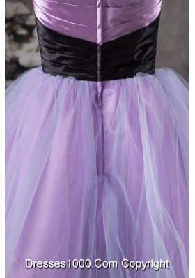 Lavender Mini-length Organza Prom Graduation Dress with Belt