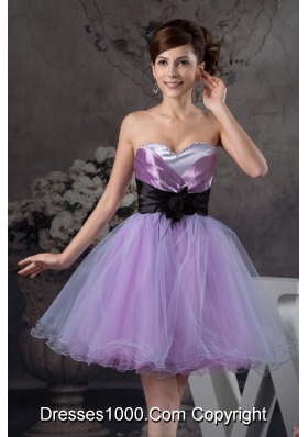 Lavender Mini-length Organza Prom Graduation Dress with Belt