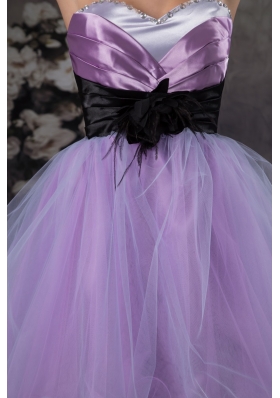 Lavender Mini-length Organza Prom Graduation Dress with Belt